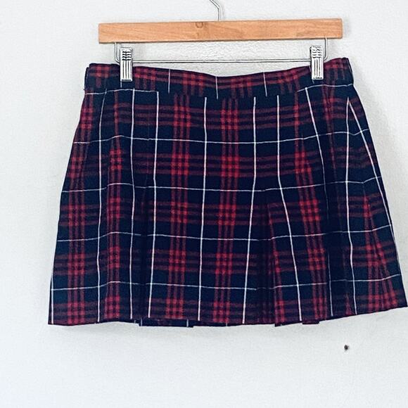 Parker Plaid Pleated Skirt Small VINTAGE Blue Red School Girl Preppy Blokecore - Picture 2 of 6